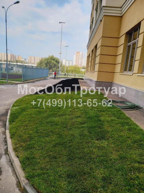Укладка рулонного газона на териитории школьного двора в Москве - слайд 3